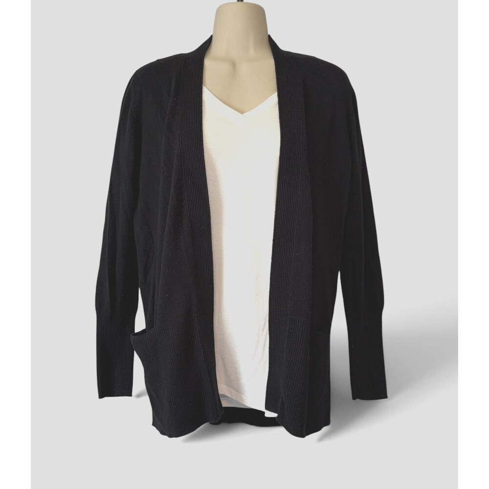 Sonoma Life + Style  Womens sz Medium Black Open Front Cardigan w/ Pockets